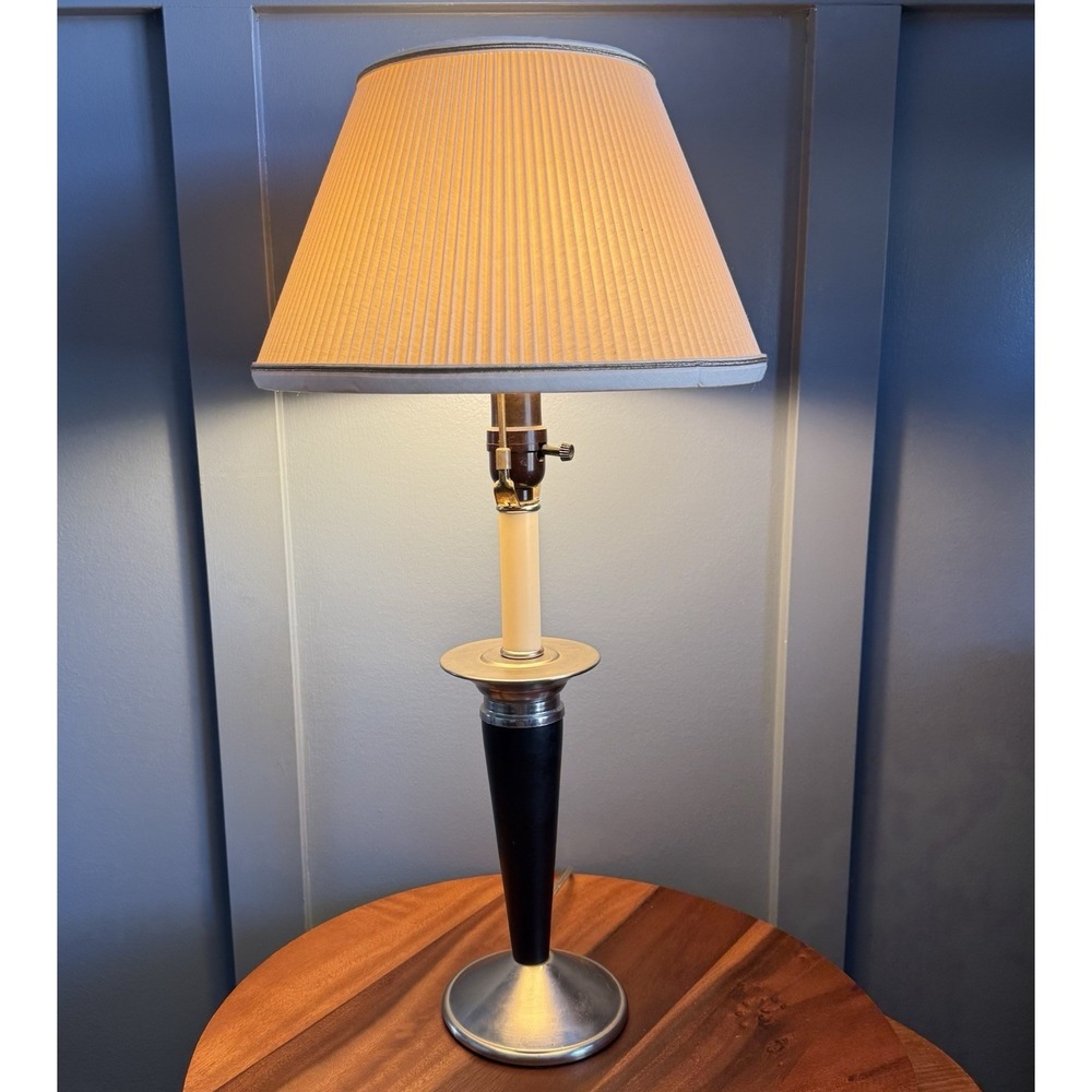 Mid Century Modern Table Lamp Black‎ Silver Metal 24" Hollywood Regency Vintage